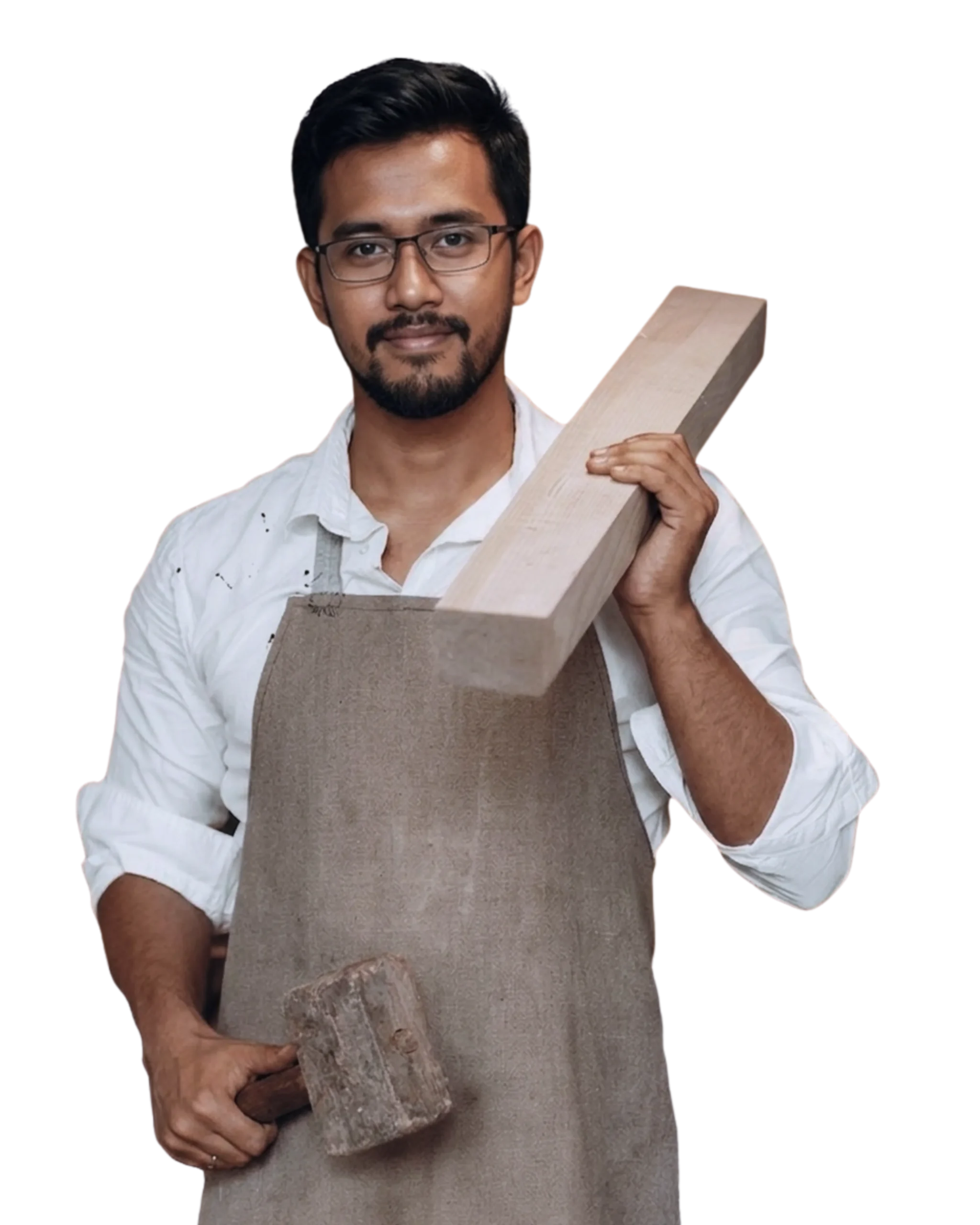 Craftsperson inspecting teak with precision